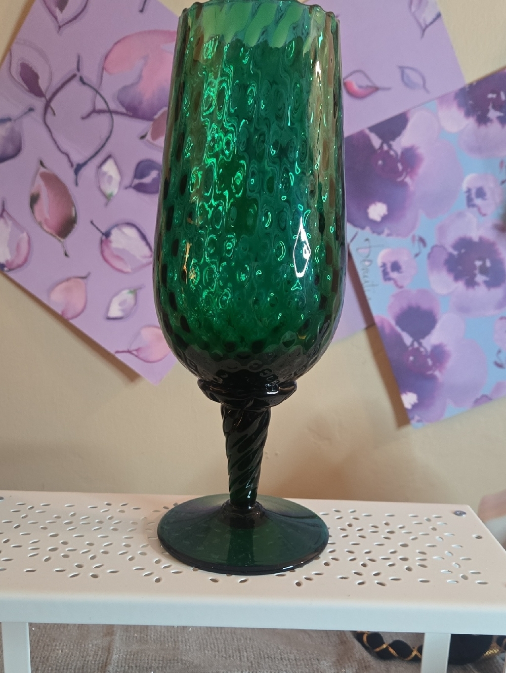 Emerald Green Empoli Optic Vase W- Twisted Stem